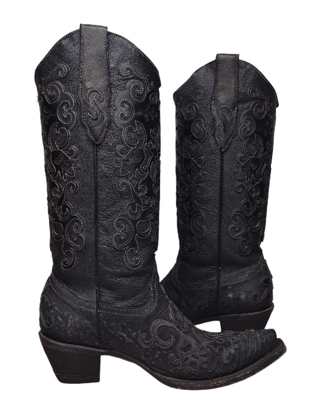 Corral Vintage Sz 7 1/2 Snip Toe Embroidered Scroll Leather Western Boots - Picture 3 of 16
